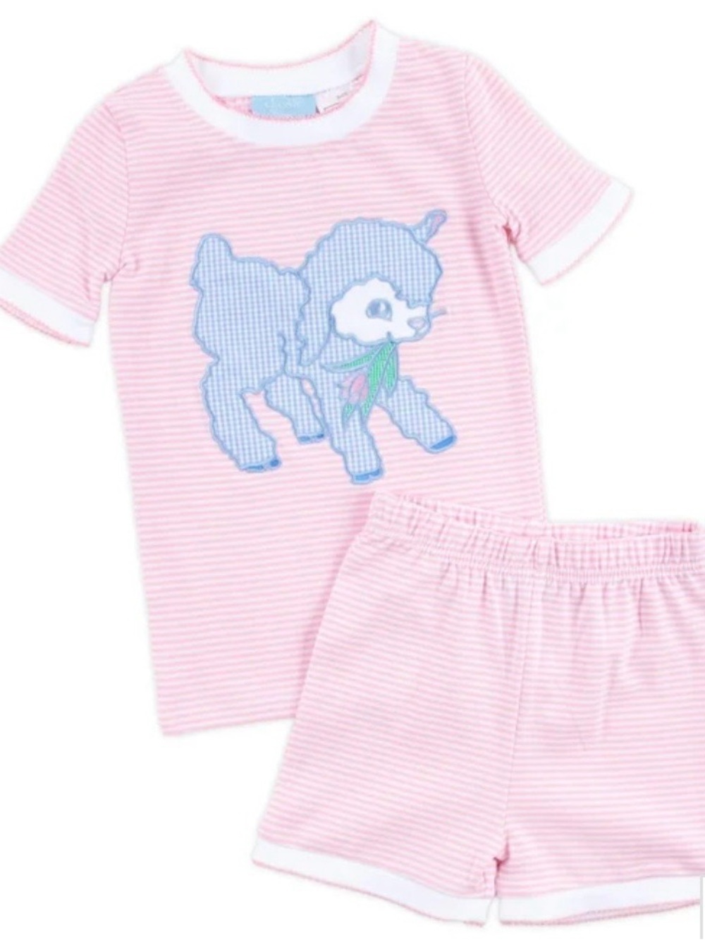 Kids Pink Striped Pajama Set with Blue Fawn Applique - Brand: